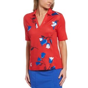 Callaway Women's XS Red Floral Golf Polo Shirt Opti-Dri UV Protection‎ New